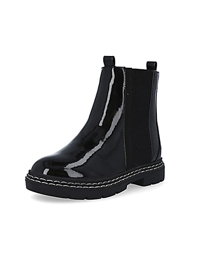 360 degree animation of product Girls black patent chelsea boots frame-0