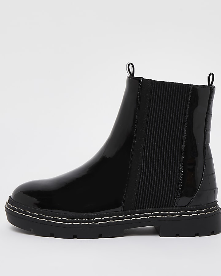 BRAND NEW River Island Girls Size c10 Black Patent Boots E3/09/CN 
