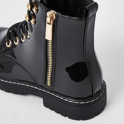 girls black patent boots