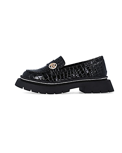 360 degree animation of product Girls Black Patent Croc Embossed Loafers frame-3
