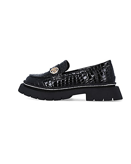 360 degree animation of product Girls Black Patent Croc Embossed Loafers frame-4