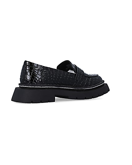 360 degree animation of product Girls Black Patent Croc Embossed Loafers frame-13