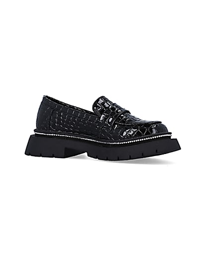 360 degree animation of product Girls Black Patent Croc Embossed Loafers frame-17