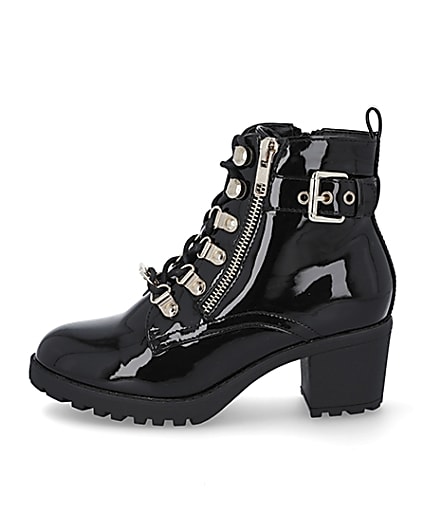 360 degree animation of product Girls black patent hiker heeled boots frame-3
