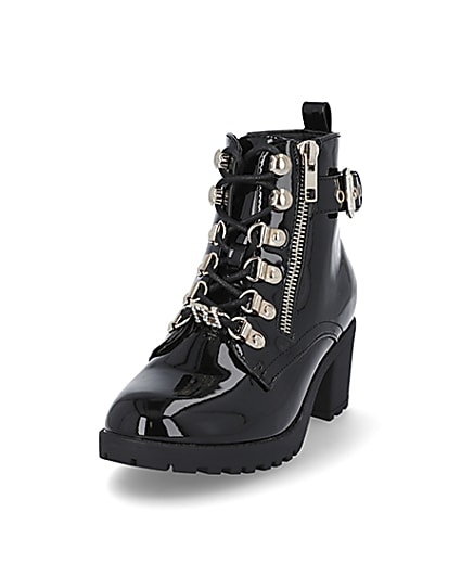 360 degree animation of product Girls black patent hiker heeled boots frame-23