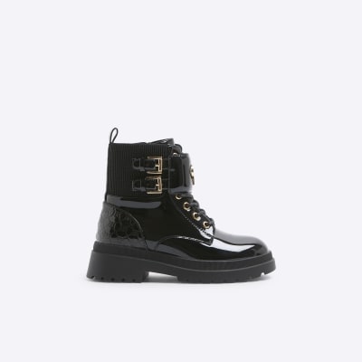 Black patent ankle boots river island online