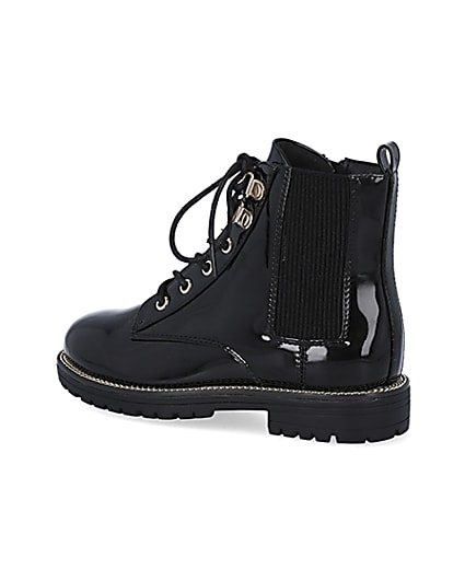 360 degree animation of product Girls black patent lace up boots frame-5