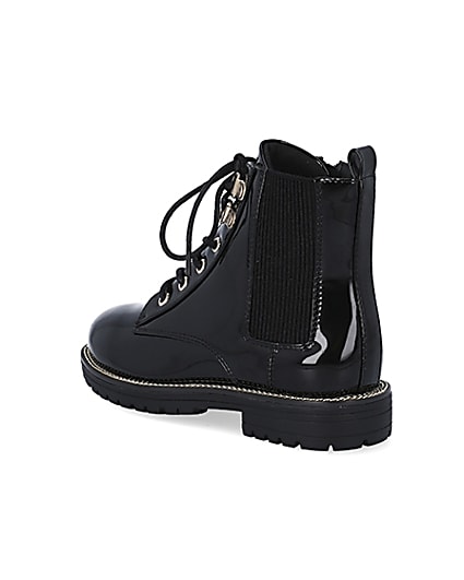 360 degree animation of product Girls black patent lace up boots frame-6