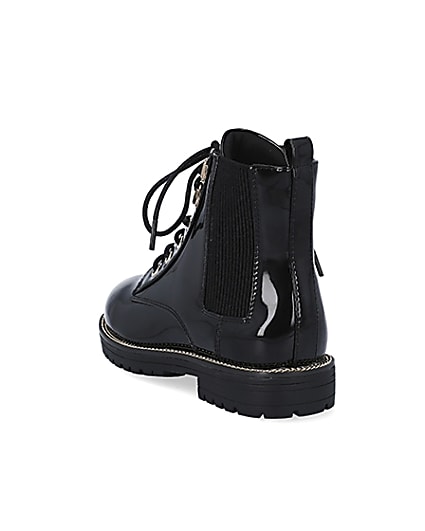 360 degree animation of product Girls black patent lace up boots frame-7