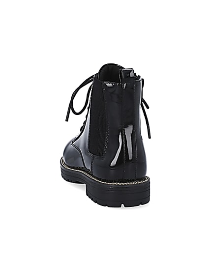 360 degree animation of product Girls black patent lace up boots frame-8