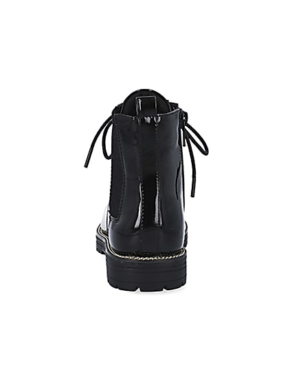 360 degree animation of product Girls black patent lace up boots frame-9