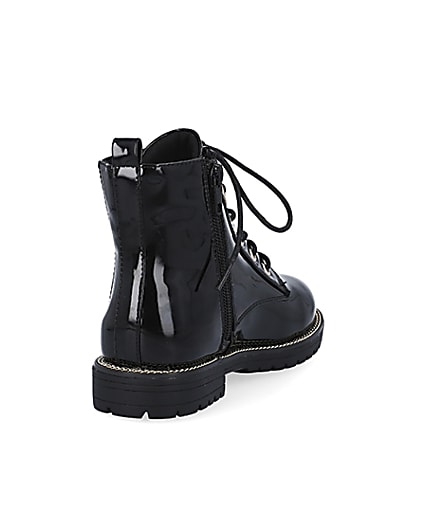 360 degree animation of product Girls black patent lace up boots frame-11