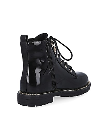 360 degree animation of product Girls black patent lace up boots frame-12