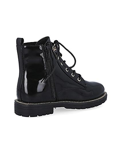360 degree animation of product Girls black patent lace up boots frame-13