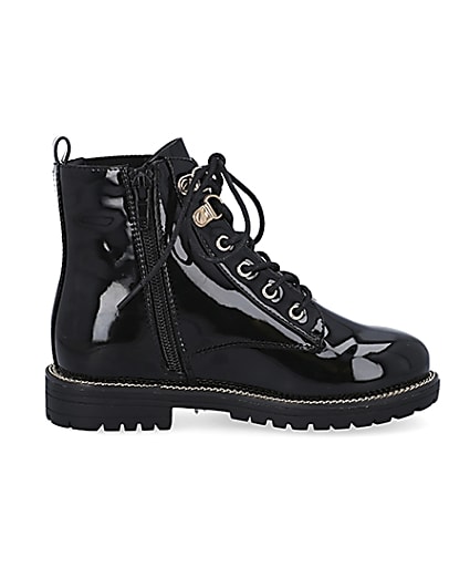 360 degree animation of product Girls black patent lace up boots frame-15