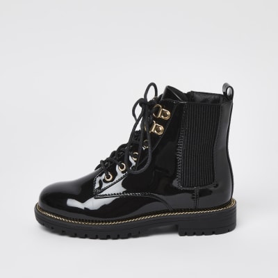black patent lace up boot