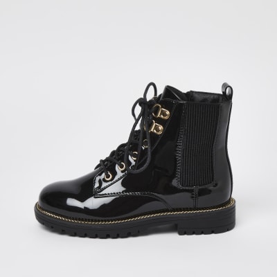 childrens black lace up boots