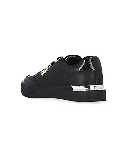 360 degree animation of product Girls black patent lace up plimsolls frame-6