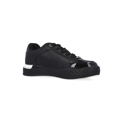 360 degree animation of product Girls black patent lace up plimsolls frame-17
