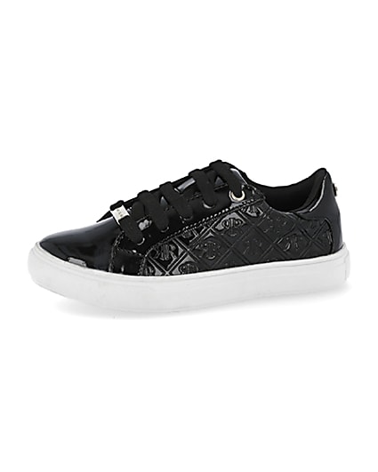 360 degree animation of product Girls black patent monogram trainers frame-2