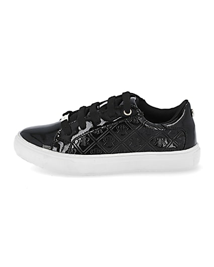 360 degree animation of product Girls black patent monogram trainers frame-3