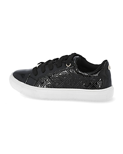 360 degree animation of product Girls black patent monogram trainers frame-4