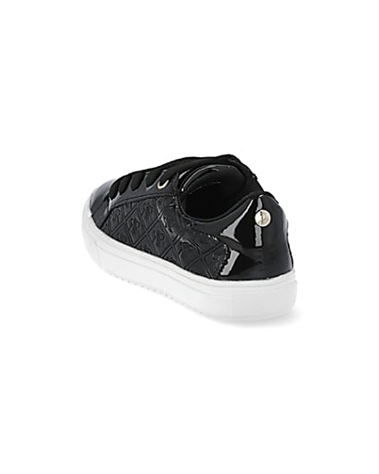 360 degree animation of product Girls black patent monogram trainers frame-7