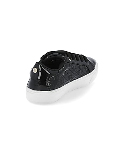 360 degree animation of product Girls black patent monogram trainers frame-11
