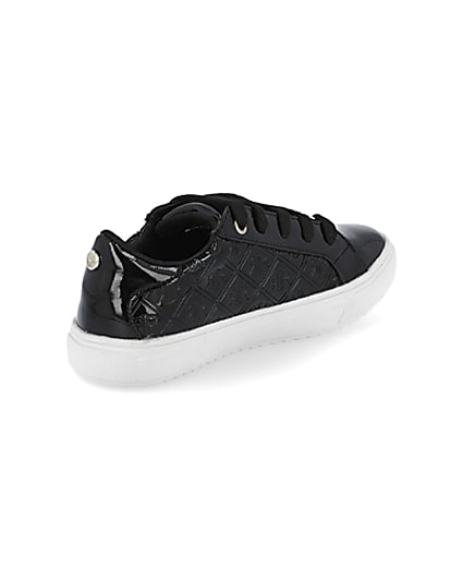 360 degree animation of product Girls black patent monogram trainers frame-12