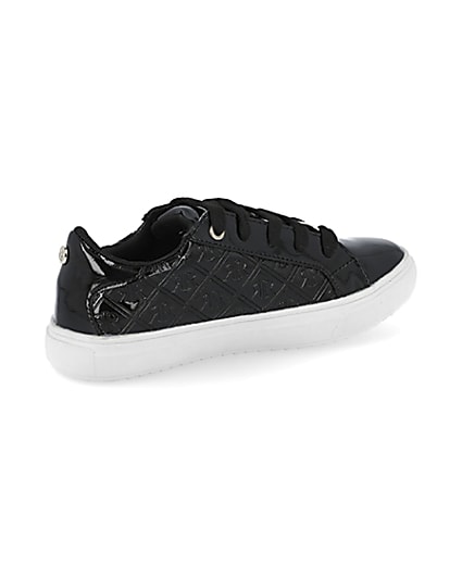 360 degree animation of product Girls black patent monogram trainers frame-13