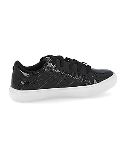 360 degree animation of product Girls black patent monogram trainers frame-14
