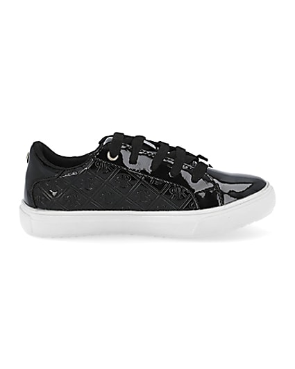 360 degree animation of product Girls black patent monogram trainers frame-15