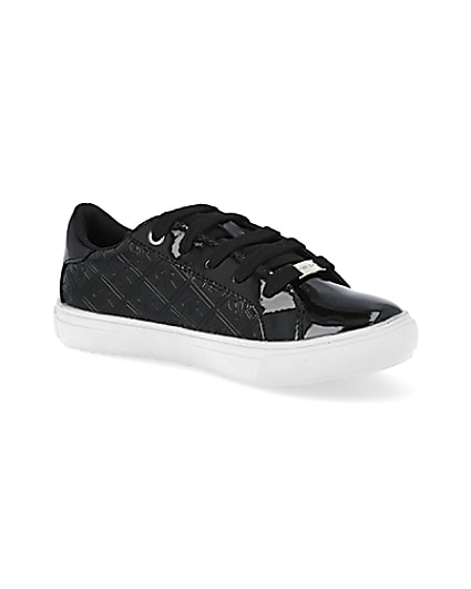 360 degree animation of product Girls black patent monogram trainers frame-17