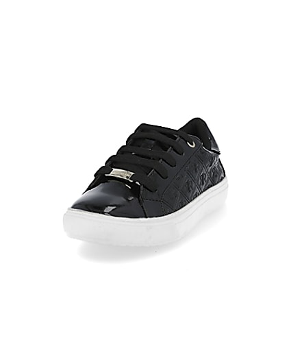 360 degree animation of product Girls black patent monogram trainers frame-23