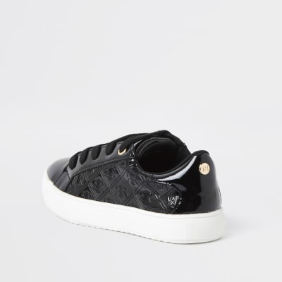 ladies black patent trainers