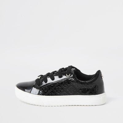 ladies black patent trainers