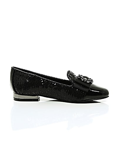 360 degree animation of product Girls black patent sequin brooch shoes frame-9