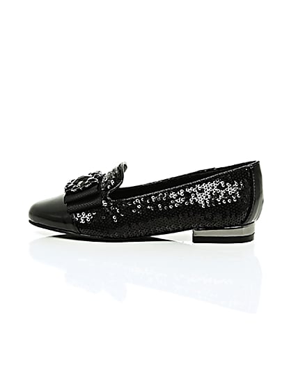 360 degree animation of product Girls black patent sequin brooch shoes frame-21