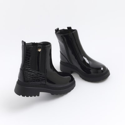 Black patent ankle boots river island best sale