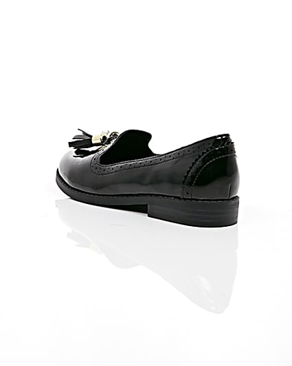 360 degree animation of product Girls black patent tassel brogue loafers frame-18