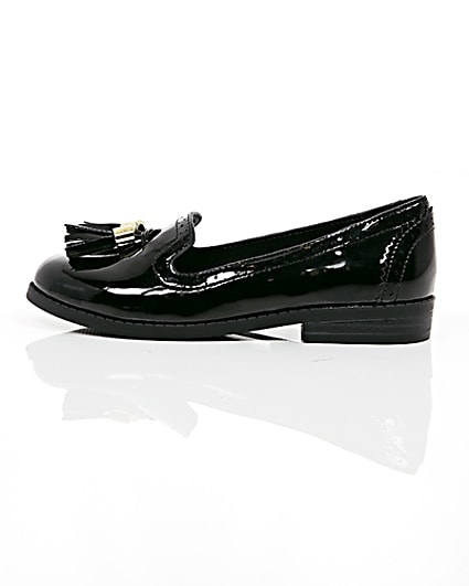 360 degree animation of product Girls black patent tassel brogue loafers frame-21