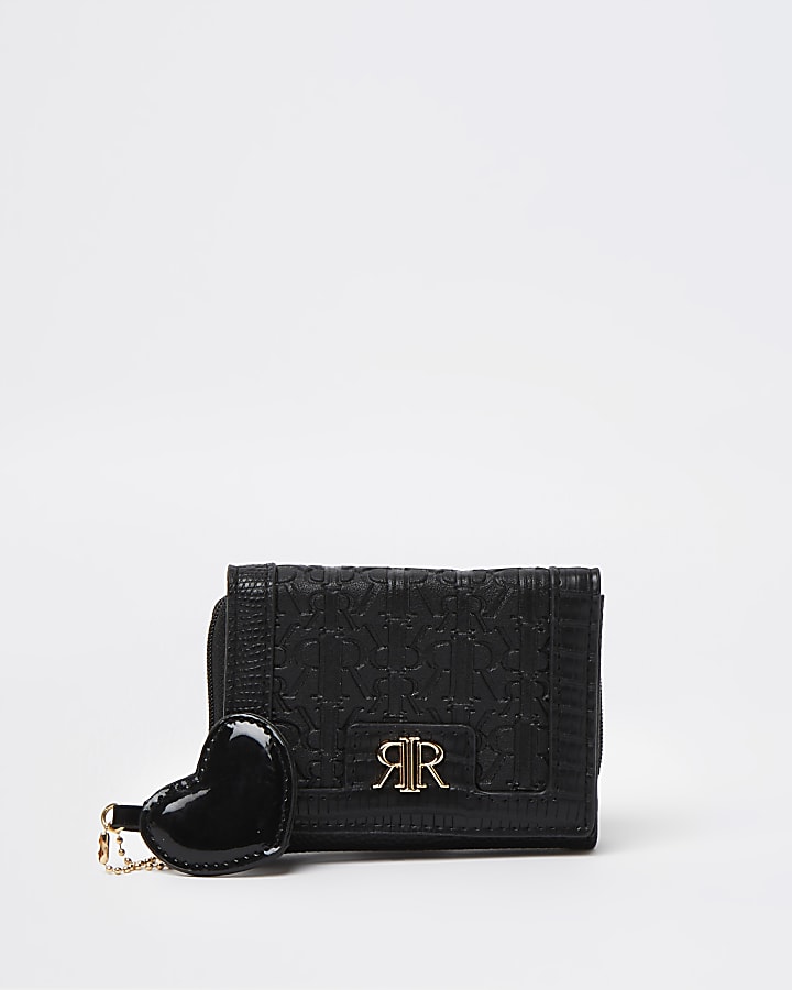 Girls black patent trifold purse
