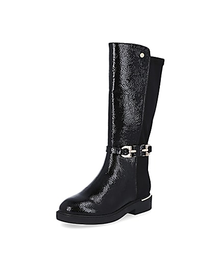 360 degree animation of product Girls black patent trim tall boot frame-0