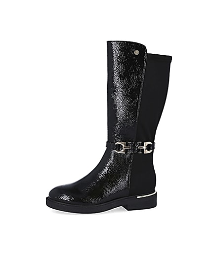360 degree animation of product Girls black patent trim tall boot frame-2