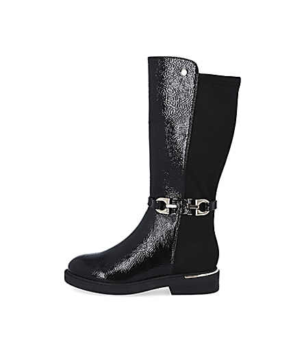 360 degree animation of product Girls black patent trim tall boot frame-3