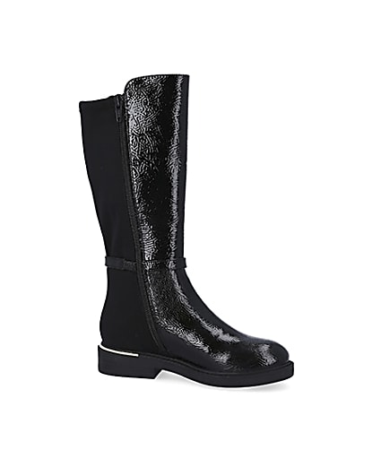 360 degree animation of product Girls black patent trim tall boot frame-16