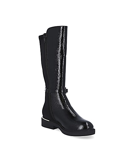 360 degree animation of product Girls black patent trim tall boot frame-18