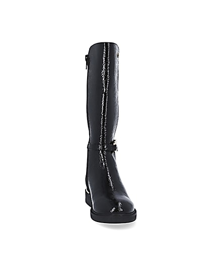 360 degree animation of product Girls black patent trim tall boot frame-20
