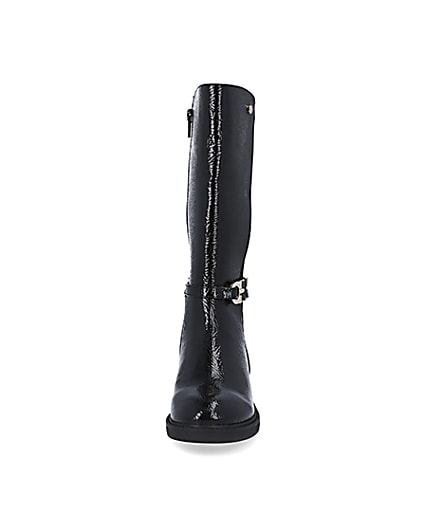 360 degree animation of product Girls black patent trim tall boot frame-21