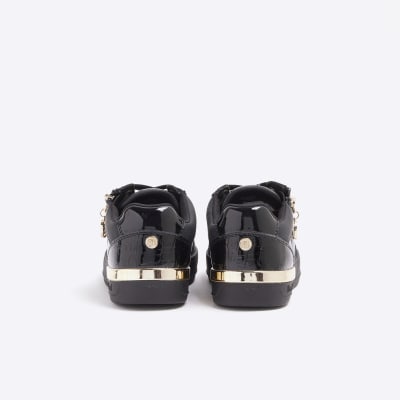 Girls black patent trainers deals